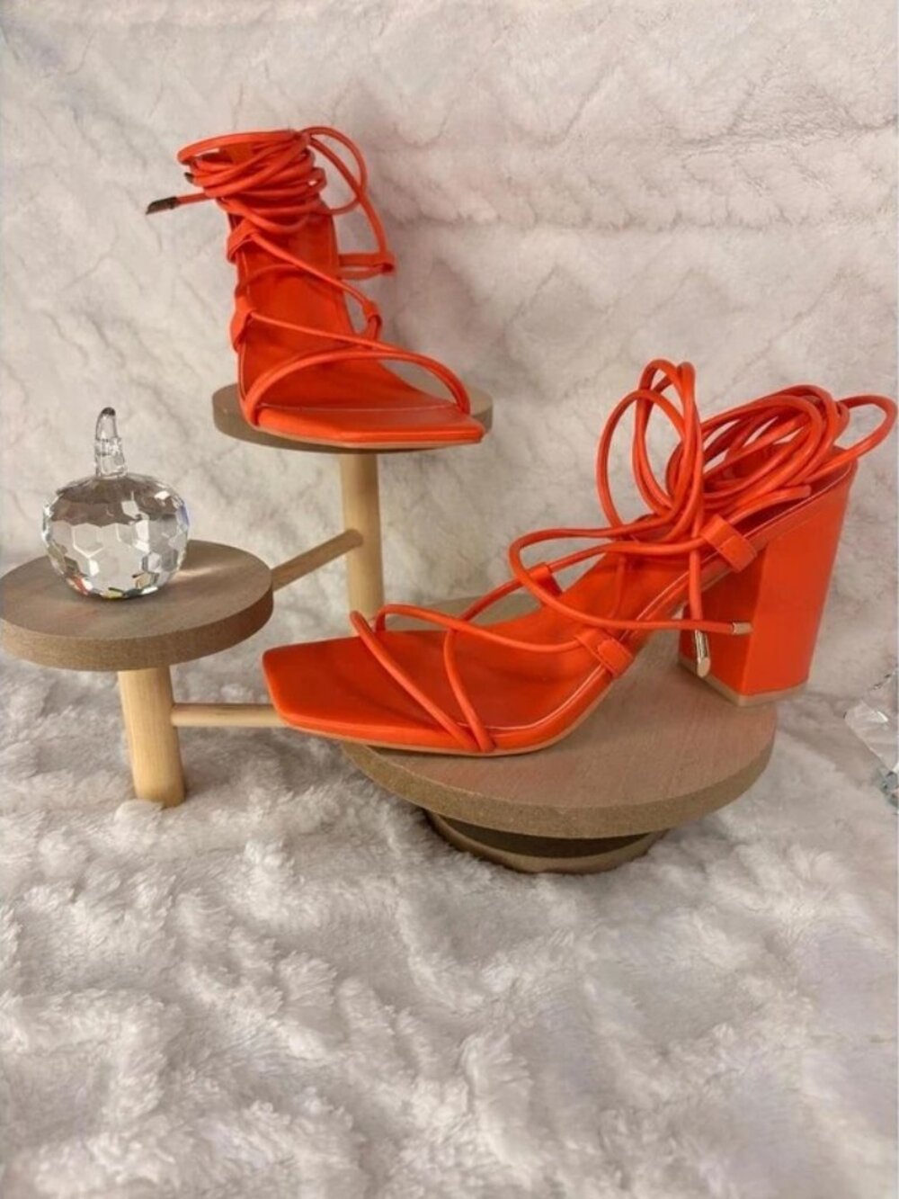 Elisabet Tang Orange Lace Up Strappy Block Heel Sandals Size 7